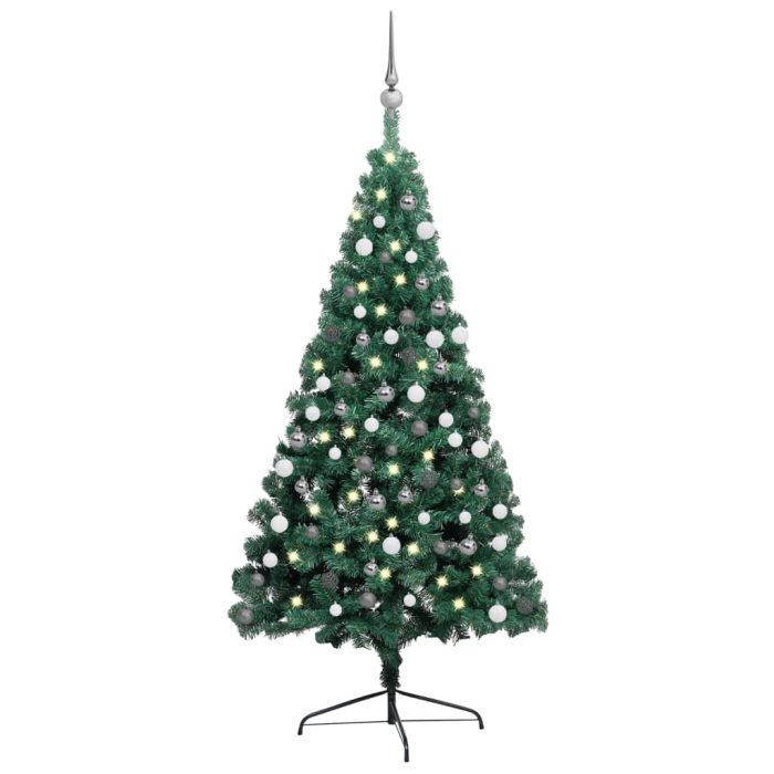 TrendyXL Kunstkerstboom met verlichting en kerstballen half 210 cm groen