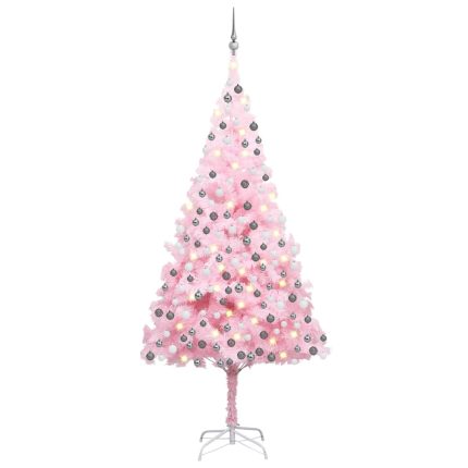 TrendyXL Kunstkerstboom met verlichting en kerstballen 240 cm PVC roze