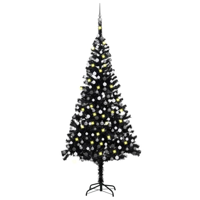 TrendyXL Kunstkerstboom met verlichting en kerstballen 240 cm PVC zwart