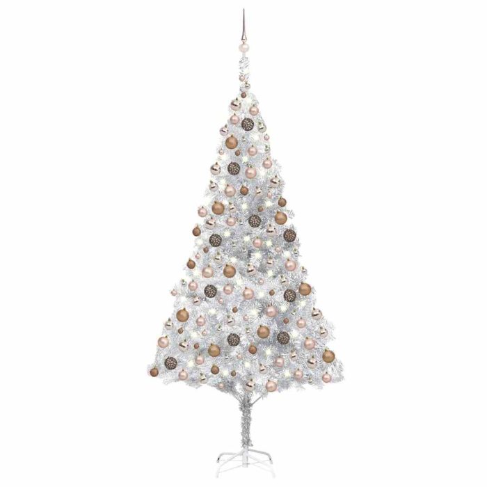 TrendyXL Kunstkerstboom met verlichting en kerstballen 240 cm PET zilver