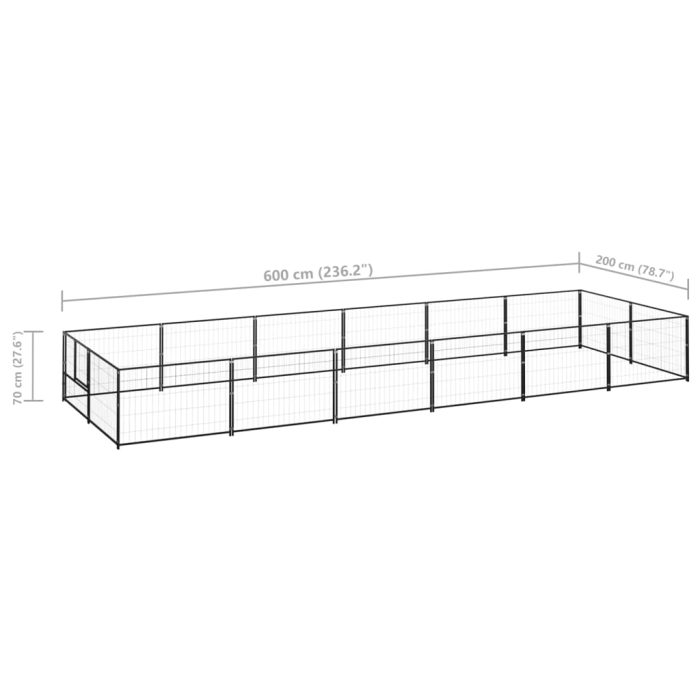 TrendyXL Hondenkennel 12 m² staal zwart