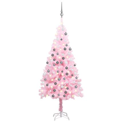 TrendyXL Kunstkerstboom met verlichting en kerstballen 180 cm PVC roze