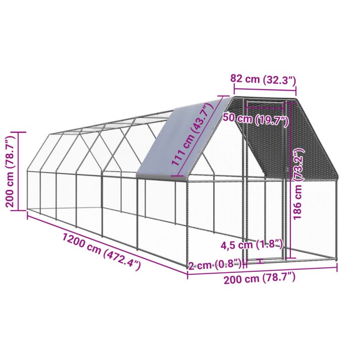 TrendyXL Kippenhok 2x12x2 m gegalvaniseerd staal