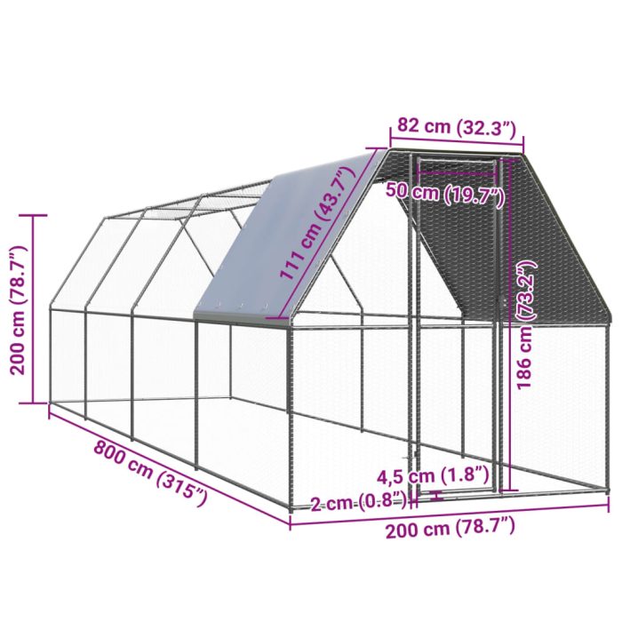 TrendyXL Kippenhok 2x8x2 m gegalvaniseerd staal