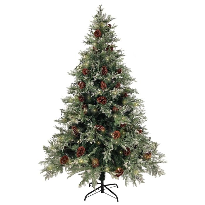 TrendyXL Kerstboom met LED en dennenappels 150 cm PVC en PE groen en wit