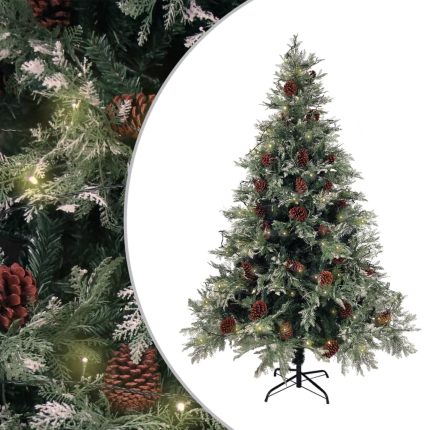 TrendyXL Kerstboom met LED en dennenappels 150 cm PVC en PE groen en wit