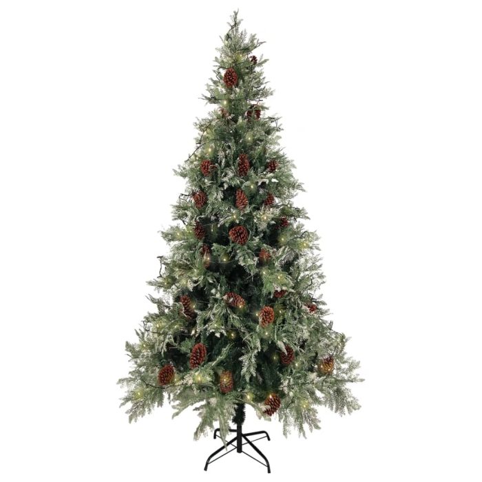 TrendyXL Kerstboom met LED en dennenappels 225 cm PVC en PE groen en wit