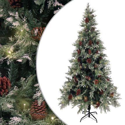 TrendyXL Kerstboom met LED en dennenappels 225 cm PVC en PE groen en wit