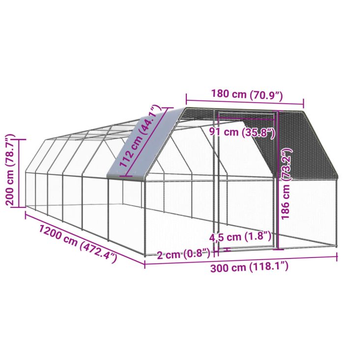 TrendyXL Kippenhok 3x12x2 m gegalvaniseerd staal