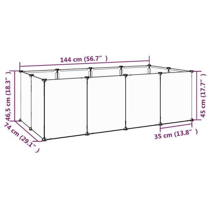 TrendyXL Dierenhok klein 144x74x46,5 cm polypropeen en staal zwart