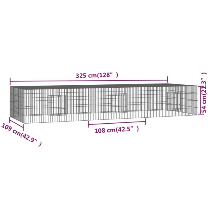 TrendyXL Konijnenkooi met 3 panelen 325x109x54 cm gegalvaniseerd ijzer