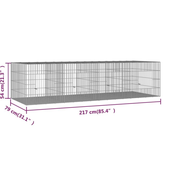 TrendyXL Konijnenkooi met 4 panelen 217x79x54 cm gegalvaniseerd ijzer