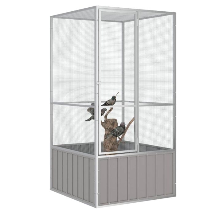 TrendyXL Vogelkooi 111x107x211,5 cm gegalvaniseerd staal grijs