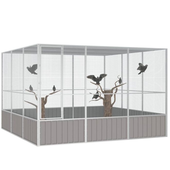 TrendyXL Vogelkooi 302,5x324,5x211,5 cm gegalvaniseerd staal grijs