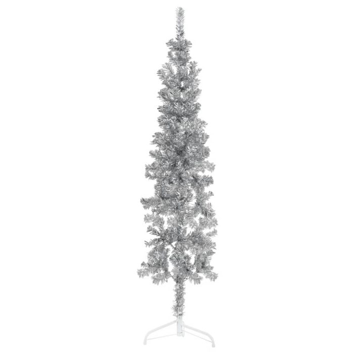 TrendyXL Kunstkerstboom half met standaard smal 150 cm zilverkleurig