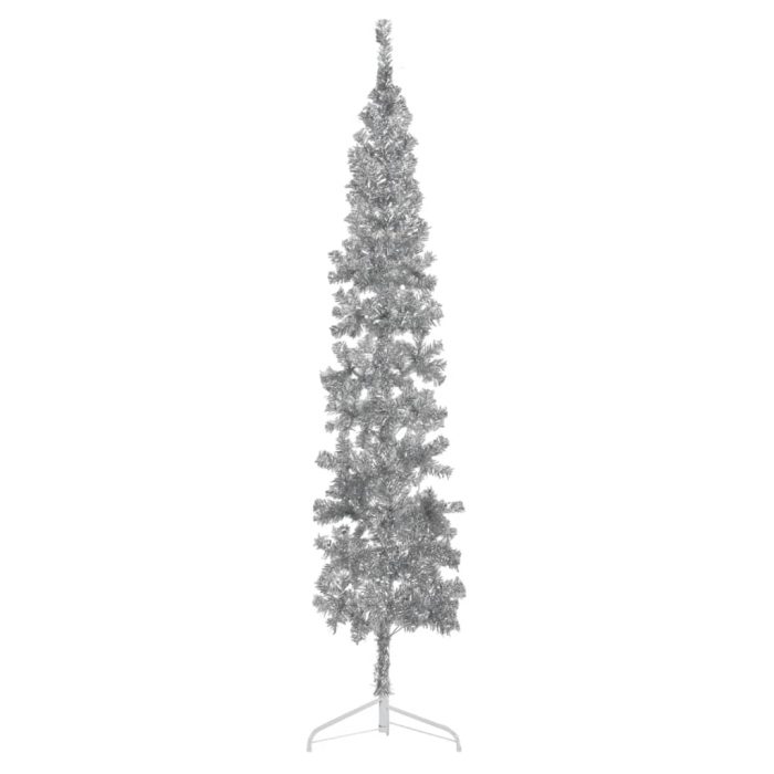 TrendyXL Kunstkerstboom half met standaard smal 210 cm zilverkleurig