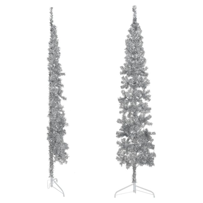 TrendyXL Kunstkerstboom half met standaard smal 210 cm zilverkleurig