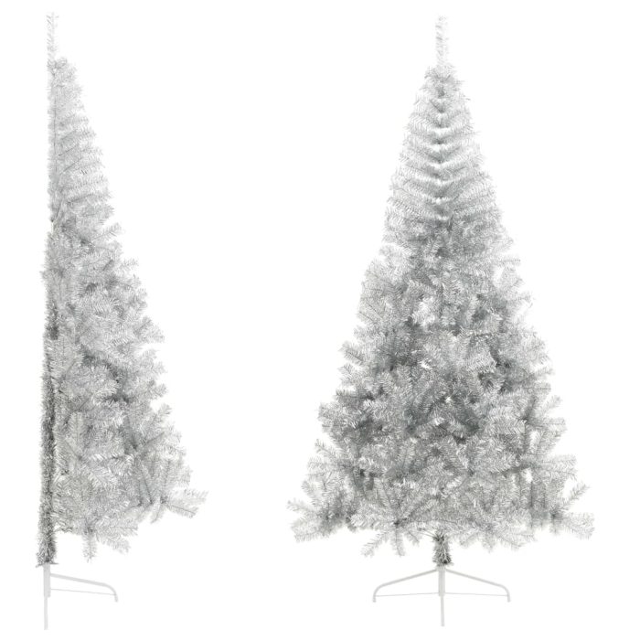 TrendyXL Kunstkerstboom half met standaard 210 cm PET zilverkleurig