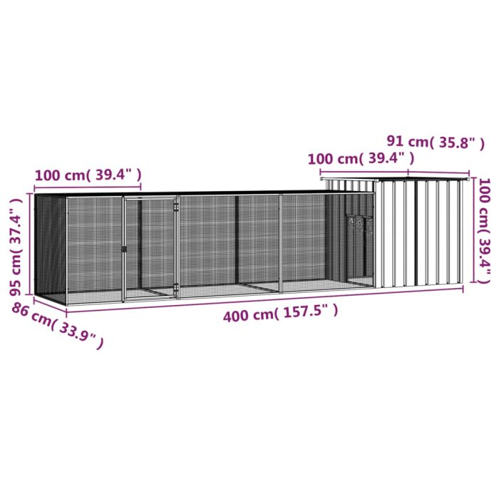 TrendyXL Kippenhok 400x91x100 cm gegalvaniseerd staal antracietkleurig