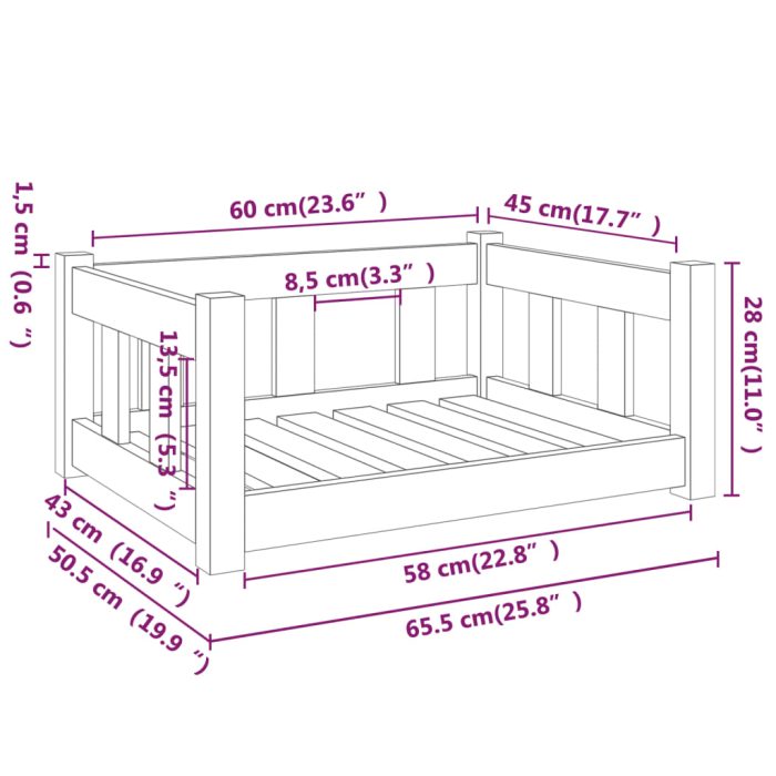 TrendyXL Hondenmand 65,5x50,5x28 cm massief grenenhout wit