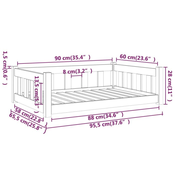 TrendyXL Hondenmand 95,5x65,5x28 cm massief grenenhout