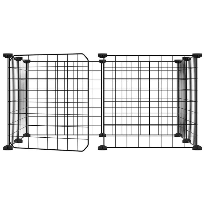 TrendyXL Huisdierenkooi met deur 8 panelen 35x35 cm staal zwart