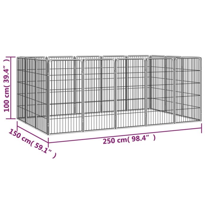 TrendyXL Hondenkennel 16 panelen 50 x 100 cm gepoedercoat staal zwart