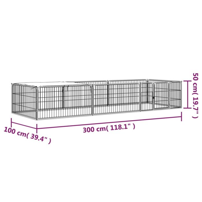 TrendyXL Hondenkennel 8 panelen 100x50 cm gepoedercoat staal zwart