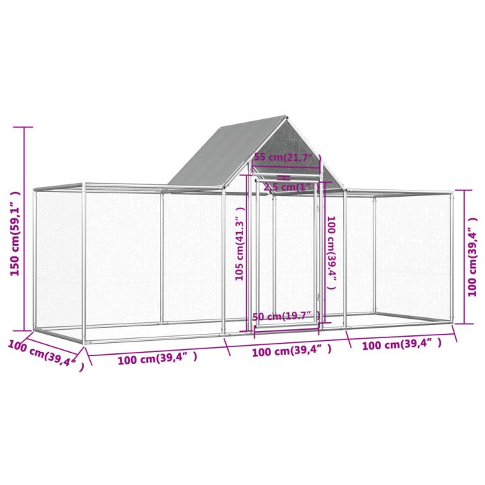 TrendyXL Kippenren 3x1x1,5 m gegalvaniseerd staal