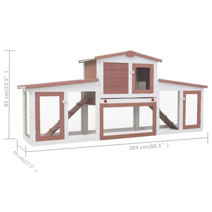 TrendyXL Konijnenhok voor buiten groot 204x45x85 cm hout bruin en wit