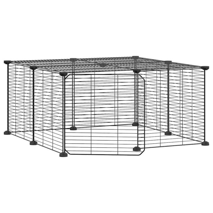 TrendyXL Huisdierenkooi met deur 12 panelen 35x35 cm staal zwart