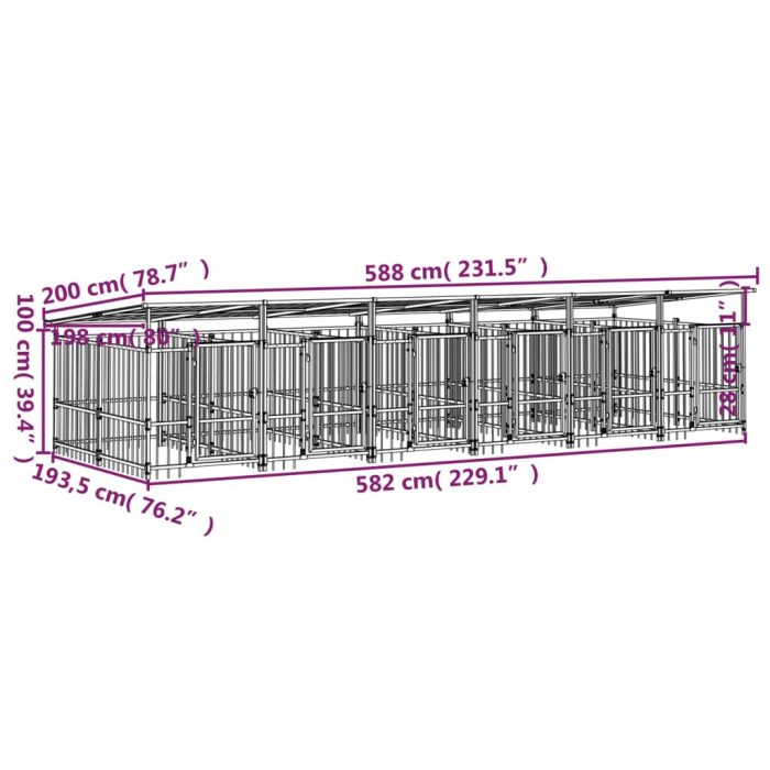 TrendyXL Hondenkennel met dak 11,26 m² staal