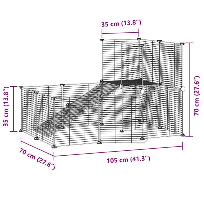 TrendyXL Huisdierenkooi met deur 20 panelen 35x35 cm staal zwart