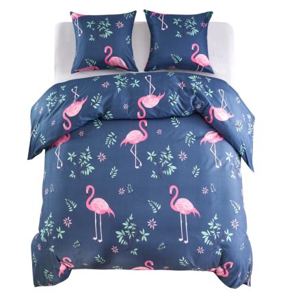 TrendyXL Dekbedovertrekset flamingo 200x200/80x80 cm marineblauw/roze