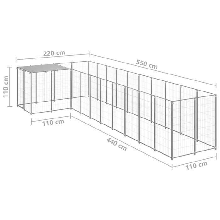 TrendyXL Hondenkennel 7,26 m² staal zilverkleurig