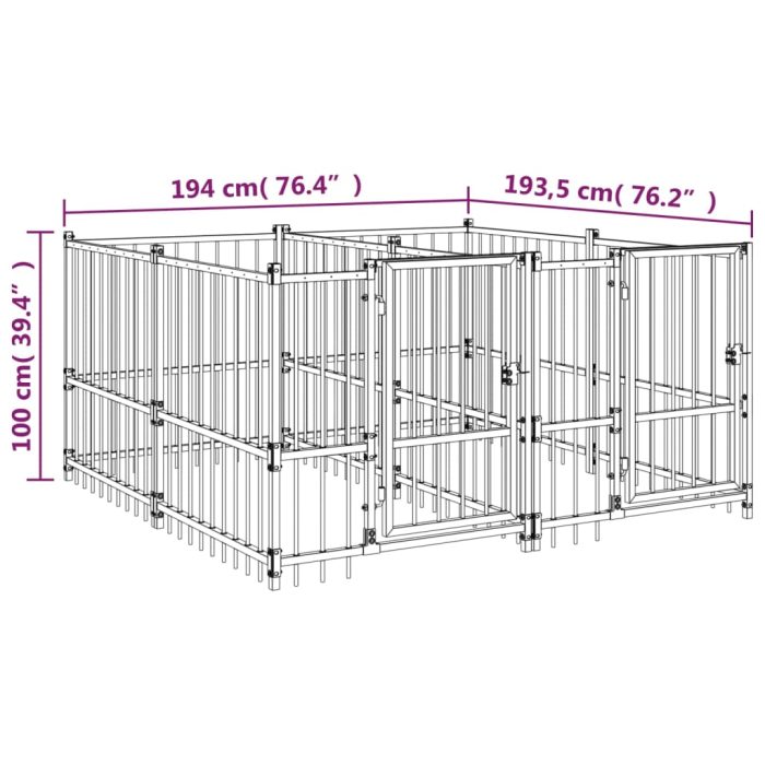 TrendyXL Hondenkennel voor buiten 3,75 m² staal