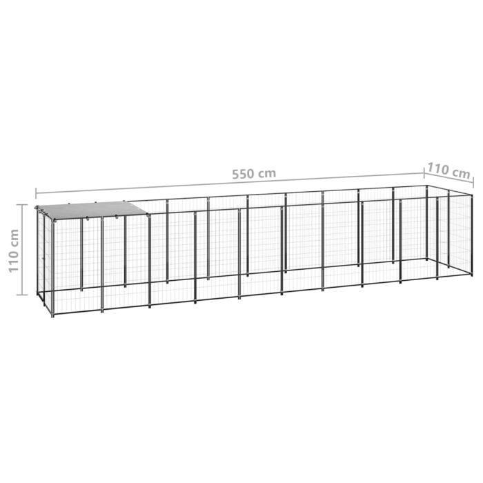 TrendyXL Hondenkennel 6,05 m² staal zwart