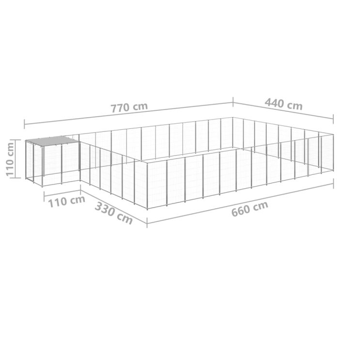 TrendyXL Hondenkennel 30,25 m² staal zilverkleurig