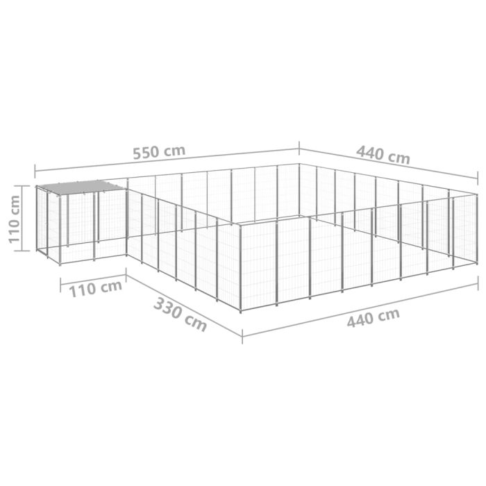 TrendyXL Hondenkennel 20,57 m² staal zilverkleurig