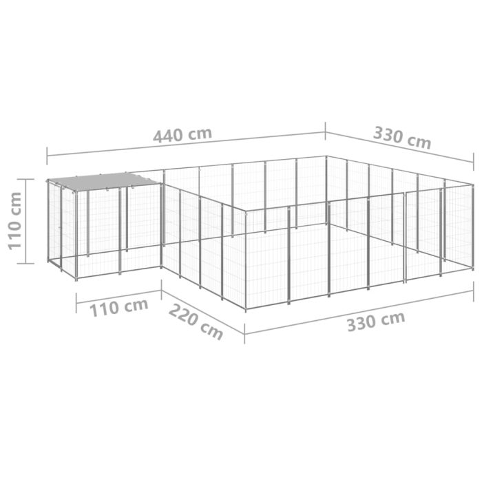 TrendyXL Hondenkennel 12,1 m² staal zilverkleurig