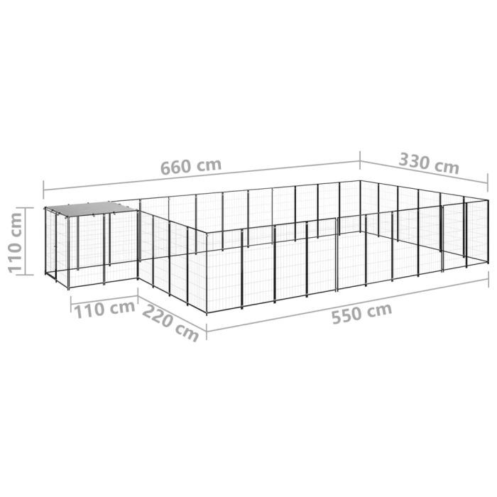 TrendyXL Hondenkennel 19,36 m² staal zwart