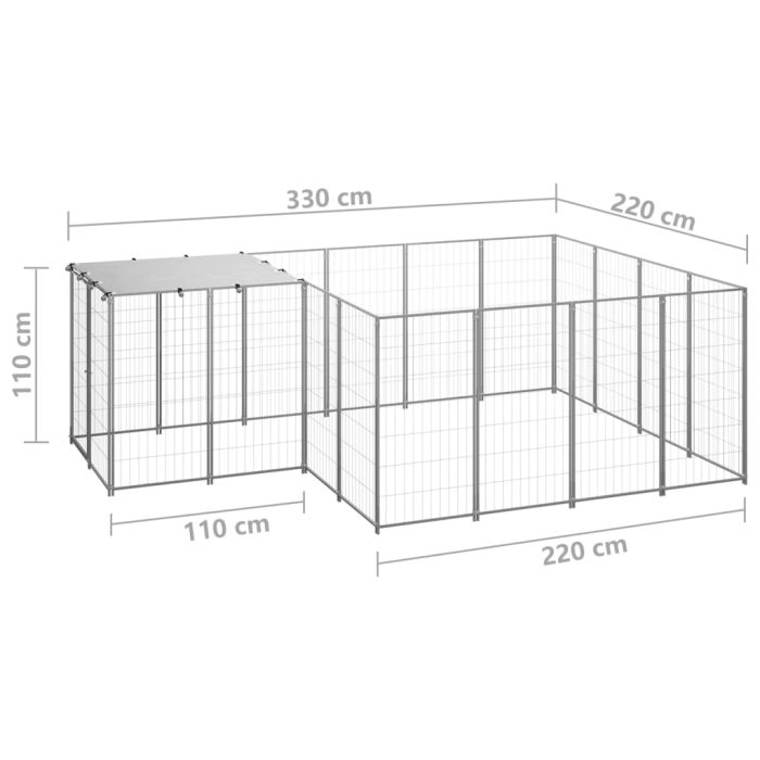 TrendyXL Hondenkennel 6,05 m² staal zilverkleurig