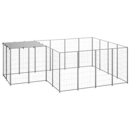 TrendyXL Hondenkennel 6,05 m² staal zilverkleurig