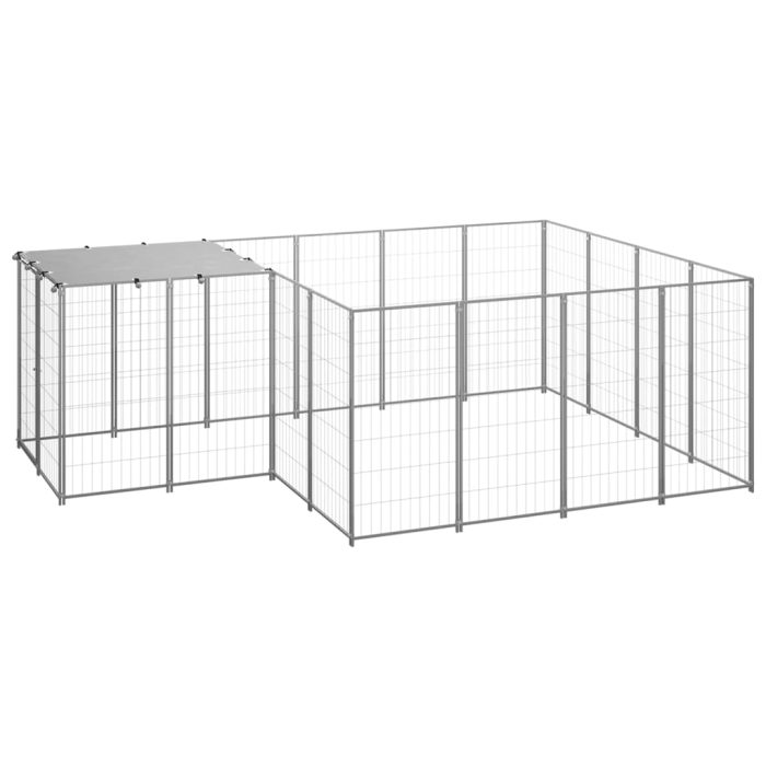 TrendyXL Hondenkennel 6,05 m² staal zilverkleurig