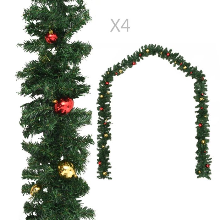 TrendyXL Kerstslingers 4 st met kerstballen 270 cm PVC groen