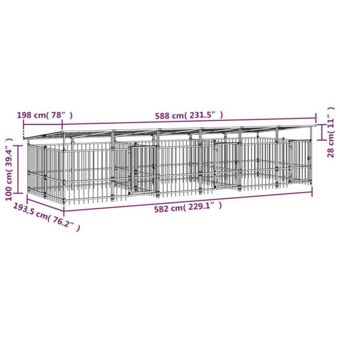 TrendyXL Hondenkennel met dak 11,26 m² staal