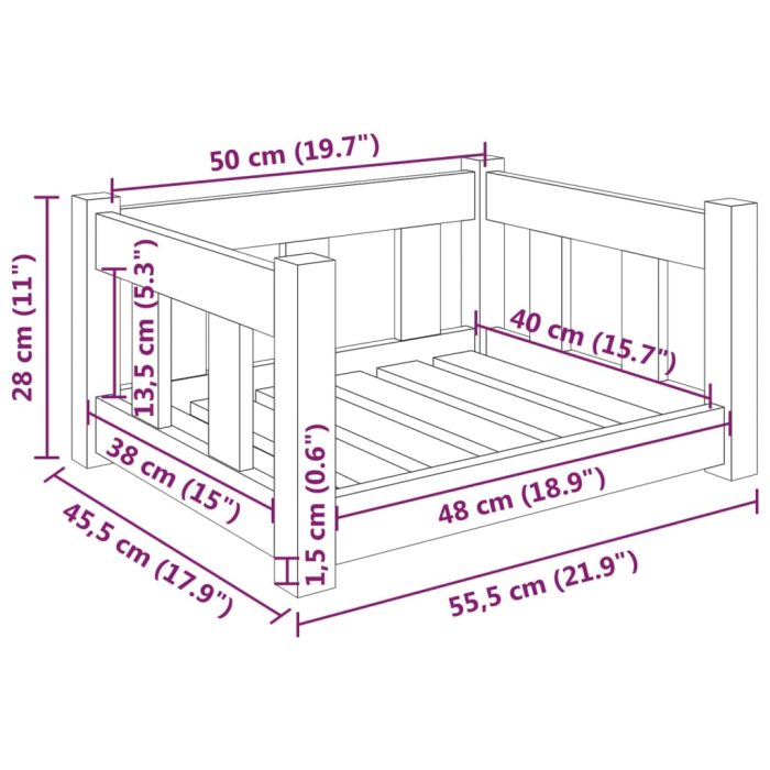 TrendyXL Hondenmand 55,5x45,5x28 cm massief grenenhout wit