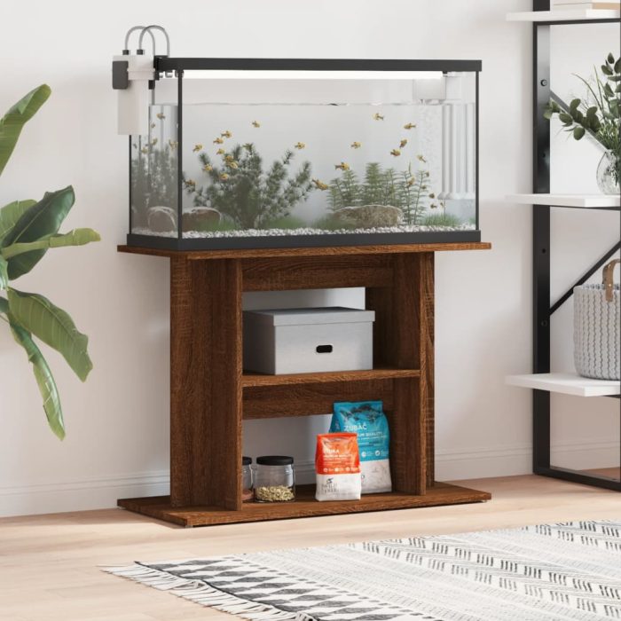 TrendyXL Aquariumstandaard 80x35x60 cm bewerkt hout bruin eikenkleur