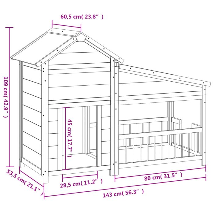 TrendyXL Hondenhok 143x60,5x109 cm massief grenenhout bruin