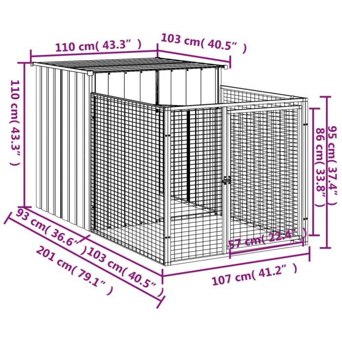 TrendyXL Hondenhok met dak 110x201x110 cm gegalvaniseerd staal grijs